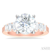 1 1/4 ctw Round Shape Emerald and Round Cut Diamond Semi Mount Engagement Ring in 14K Rose and White Gold